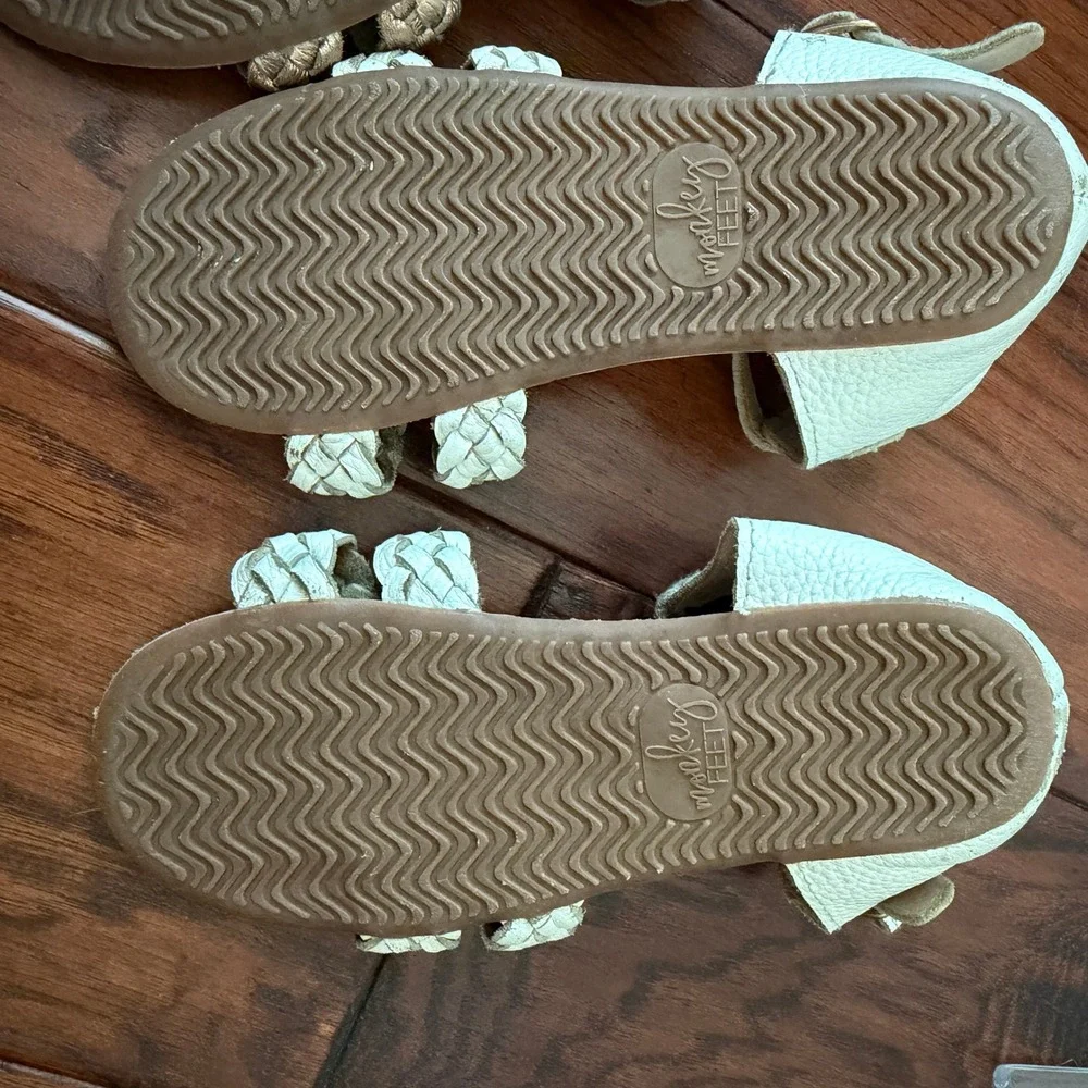 Monkey Feet Kids 11 Braided Leather Sandals Gold White Size 3-4Y Boho Summer